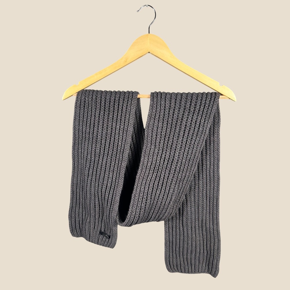 J.Crew Charcoal Grey Ribbed Knit Scarf Chunky Winter Neck Warmer Classic Style